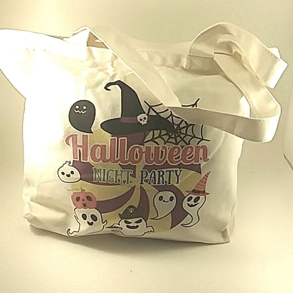 Halloween Bag Tote Treat Zipper Canvas Party Ghosts Large Colorful 16X13 NEW - Picture 1 of 6